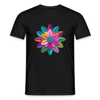 Buntes geometrisches Mandala-Blumenmuster - Männer T-Shirt - Schwarz - Vorne - AI Model Male 178 light (178cm)