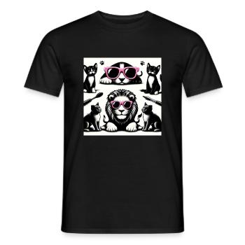 Löwe und Katze - Männer T-Shirt - Schwarz - Vorne - AI Model Male 178 light (178cm)