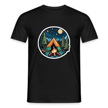 Camping, tent and campfire - Men's T-Shirt - black - Front - AI Model Male 178 light (178cm)