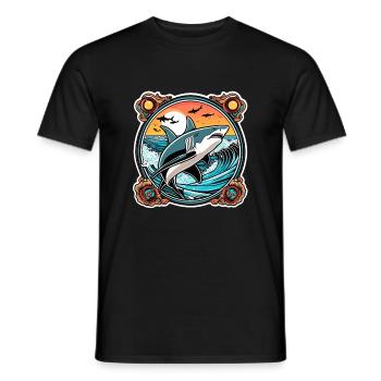 requin et coucher de soleil - T-shirt homme - noir - Devant - AI Model Male 178 light (178cm)
