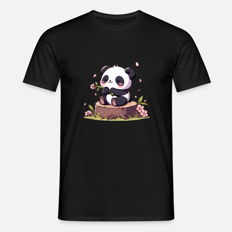 Panda auf Baumstumpf - Männer T-Shirt - Schwarz