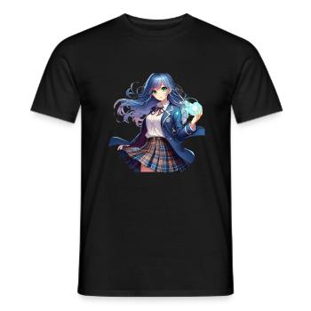 Manga anime girl in school uniform - Men's T-Shirt - black - Front - AI Model Male 178 light (178cm)