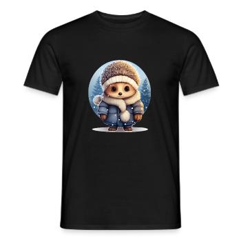 Hedgehog in the snow - Men's T-Shirt - black - Front - AI Model Male 178 light (178cm)