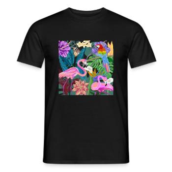 Peinture Jungle Flamants Roses 02 - T-shirt homme - noir - Devant - AI Model Male 178 light (178cm)