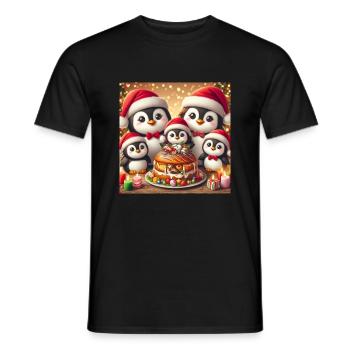 Christmas Penguin Family - Men's T-Shirt - black - Front - AI Model Male 178 light (178cm)