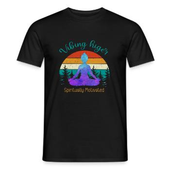 Vibing higer, spiritally motivated, retro backgro - Men's T-Shirt - black - Front - AI Model Male 178 light (178cm)
