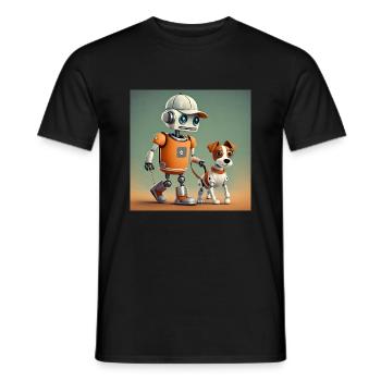 cute little orange futuristic vintage robots - Men's T-Shirt - black - Front - AI Model Male 178 light (178cm)