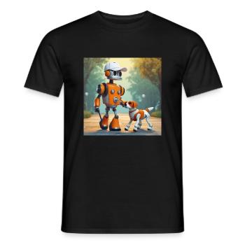 cute little orange futuristic vintage robots - Men's T-Shirt - black - Front - AI Model Male 178 light (178cm)