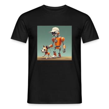 cute little orange futuristic vintage robots - Men's T-Shirt - black - Front - AI Model Male 178 light (178cm)