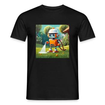 cute little orange futuristic vintage robot - Men's T-Shirt - black - Front - AI Model Male 178 light (178cm)