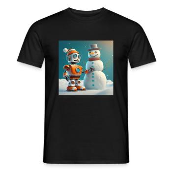 niedlicher kleiner orangefarbener futuristischer Vintage-Roboter - Männer T-Shirt - Schwarz - Vorne - AI Model Male 178 light (178cm)