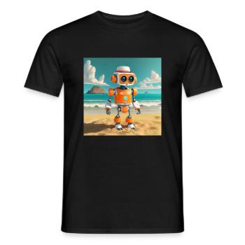niedlicher kleiner orangefarbener futuristischer Vintage-Roboter - Männer T-Shirt - Schwarz - Vorne - AI Model Male 178 light (178cm)