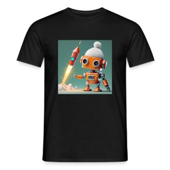 niedlicher Roboter lässt Silvesterraketen ab - Männer T-Shirt - Schwarz - Vorne - AI Model Male 178 light (178cm)