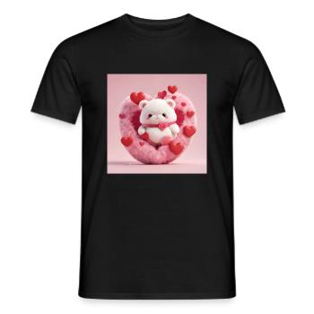 Ours en peluche blanc dans un coeur moelleux, coeurs rouges autour - T-shirt homme - noir - Devant - AI Model Male 178 light (178cm)