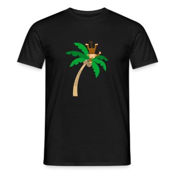singe sur palmier qui saute avec regard amusant - T-shirt homme - noir - Devant - AI Model Male 178 light (178cm)