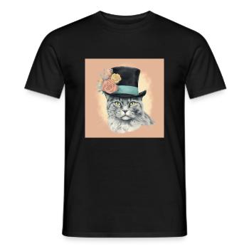 Cat with a hat - Men's T-Shirt - black - Front - AI Model Male 178 light (178cm)