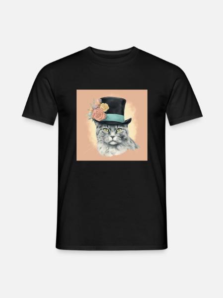 Cat with a hat - Men's T-Shirt - black