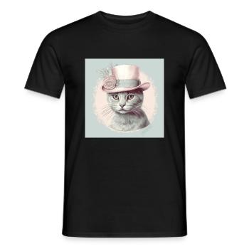 Cat with a hat - Men's T-Shirt - black - Front - AI Model Male 178 light (178cm)