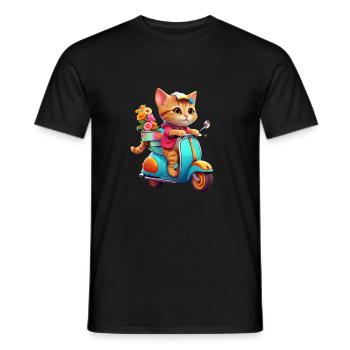 Cat Rides Scooter - Men's T-Shirt - black - Front - AI Model Male 178 light (178cm)