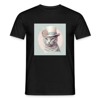 Cat with a hat - Men's T-Shirt - black - Front - AI Model Male 178 light (178cm)