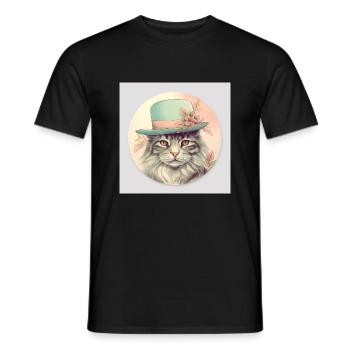 Cat with a hat - Men's T-Shirt - black - Front - AI Model Male 178 light (178cm)