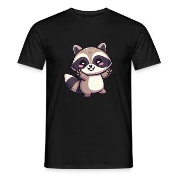 Mignon raton laveur kawaii dansant et souriant - T-shirt homme - noir - Devant - AI Model Male 178 light (178cm)