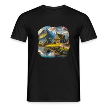 Beautiful village in the mountains - Men's T-Shirt - black - Front - AI Model Male 178 light (178cm)