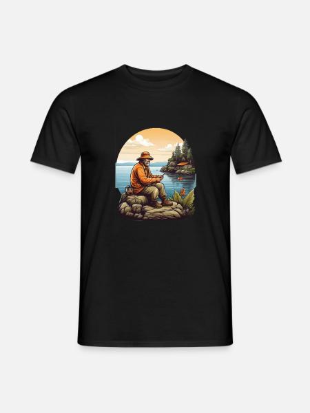 Fischermann Angler - Männer T-Shirt - Schwarz