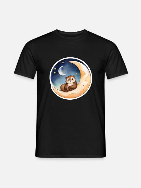 Otter sitzt im Mond - Männer T-Shirt - Schwarz