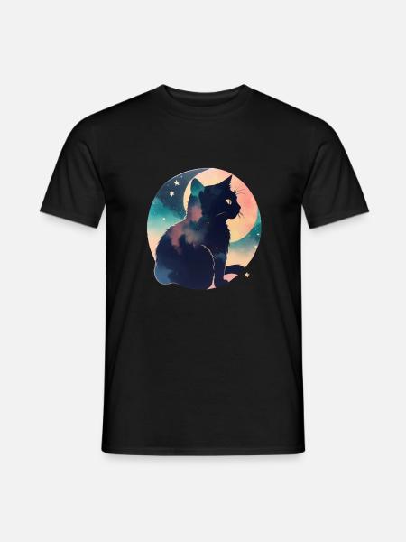 Katze in den Sternen - Männer T-Shirt - Schwarz