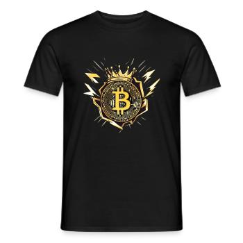 King Bitcoin with lightning bolts - Men's T-Shirt - black - Front - AI Model Male 178 light (178cm)