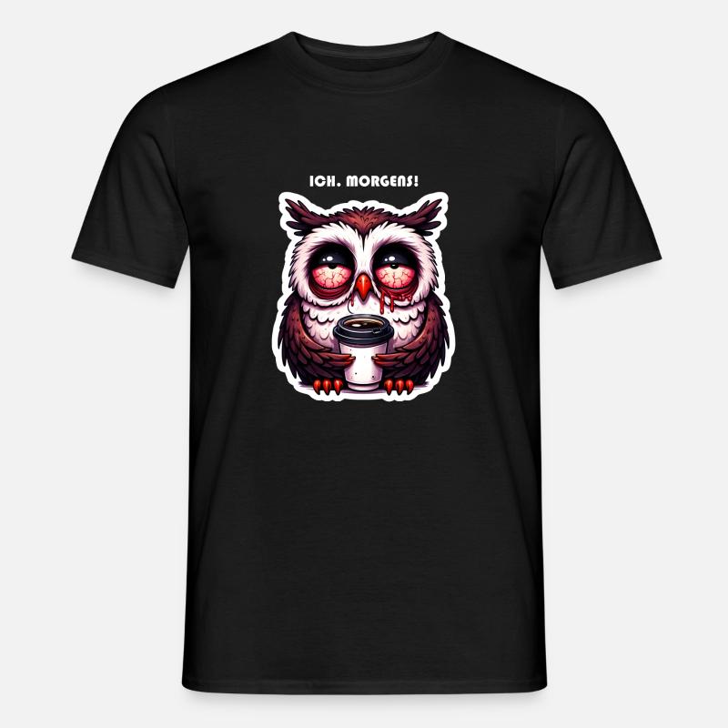 Eule verschlafen mit Kaffee - Männer T-Shirt - Schwarz