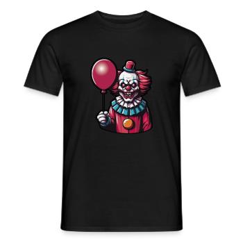 Gruseliger Clown mit roten Haaren, der einen roten Luftballon hält - Männer T-Shirt - Schwarz - Vorne - AI Model Male 178 light (178cm)
