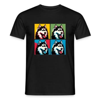 Pop Sibérien Husky chien Portrait - Portrait d’animal de compagnie - T-shirt homme - noir - Devant - AI Model Male 178 light (178cm)