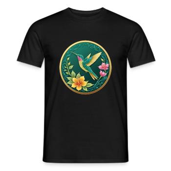 Ausgefallener Münzkolibri auf Blumen - Männer T-Shirt - Schwarz - Vorne - AI Model Male 178 light (178cm)