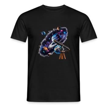 Mit dem Teleskop entfernte Planeten entdecken - Männer T-Shirt - Schwarz - Vorne - AI Model Male 178 light (178cm)