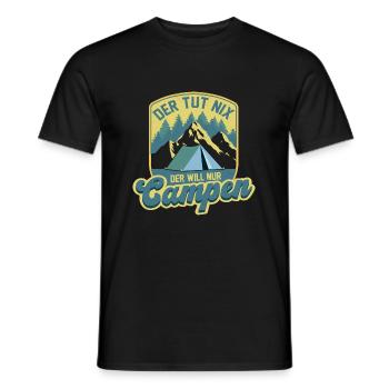 He doesn't do anything, he just wants to camp, camping vacation - Men's T-Shirt - black - Front - AI Model Male 178 light (178cm)
