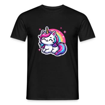 Regenbogen Einhorn Katze - Männer T-Shirt - Schwarz - Vorne - AI Model Male 178 light (178cm)