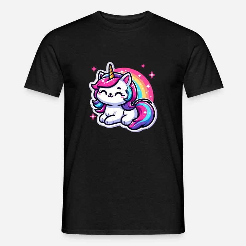 Regenbogen Einhorn Katze - Männer T-Shirt - Schwarz