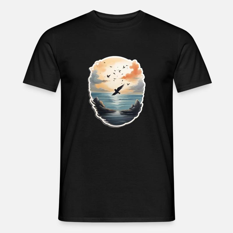 Landschaft Gemälde mit Vogel - Männer T-Shirt - Schwarz