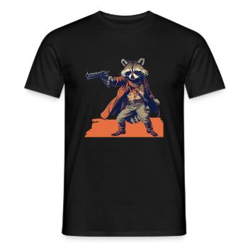 raccoon gunslinger - Men's T-Shirt - black - Front - AI Model Male 178 light (178cm)
