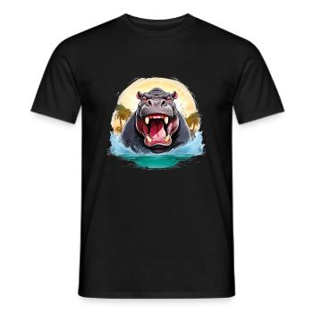 Animal sauvage en colère pugnace combatif hippopotame - T-shirt homme - noir - Devant - AI Model Male 178 light (178cm)