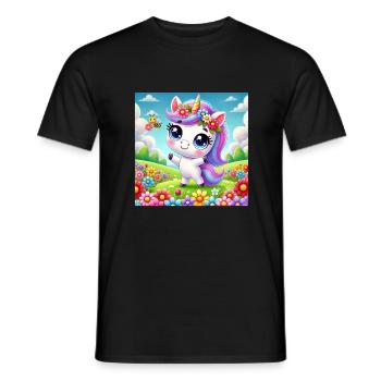 Einhorn mit Blumen - Männer T-Shirt - Schwarz - Vorne - AI Model Male 178 light (178cm)