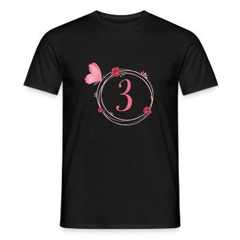 3e anniversaire papillon et fleurs fillettes - T-shirt homme - noir - Devant - AI Model Male 178 light (178cm)