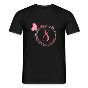 8e anniversaire papillon et fleurs fillettes - T-shirt homme - noir - Devant - AI Model Male 178 light (178cm)