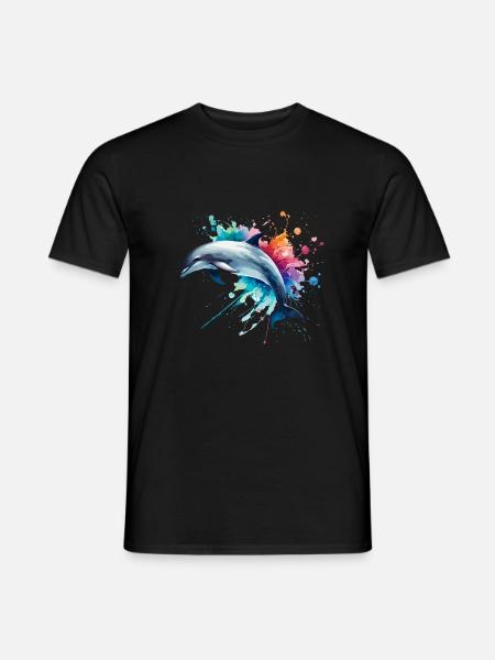 Lebendiger Delfin in Aquarell, Ozean - Männer T-Shirt - Schwarz