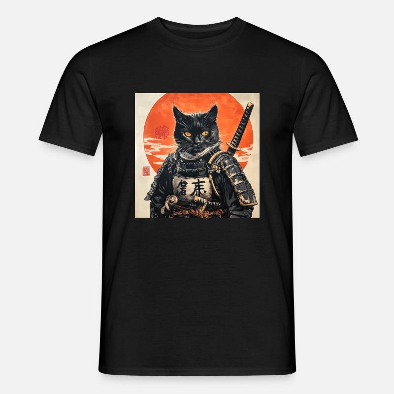 Katze Samurai Japan Ukiyo-E - Männer T-Shirt - Schwarz