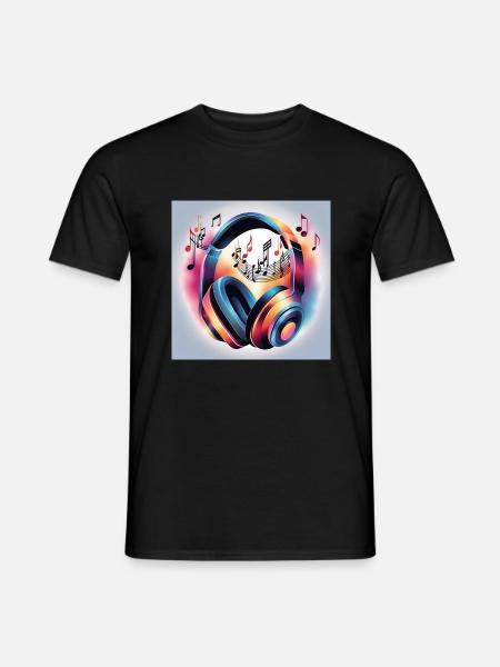 Musik Melodie Kopfhörer mit Noten - Männer T-Shirt - Schwarz