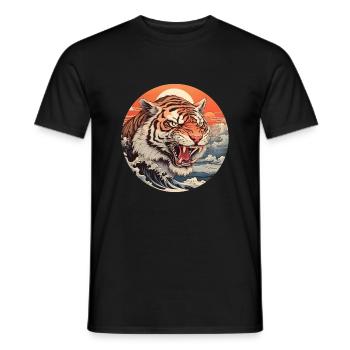 Wütende Tigerwelle Ukiyo-e Hokusai - Männer T-Shirt - Schwarz - Vorne - AI Model Male 178 light (178cm)