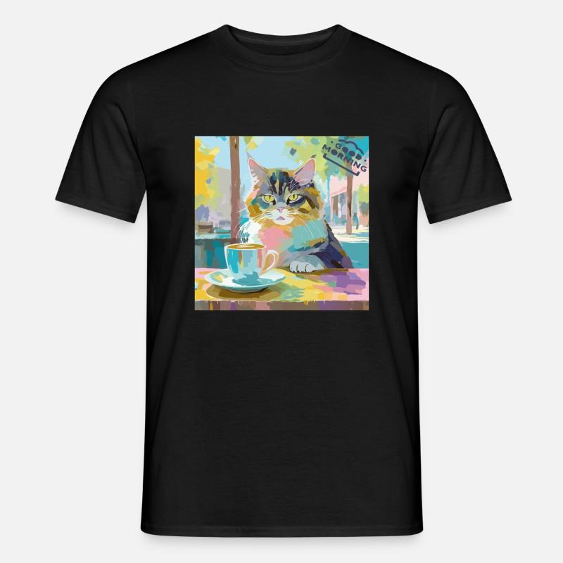 The Coffee Cat - Männer T-Shirt - Schwarz